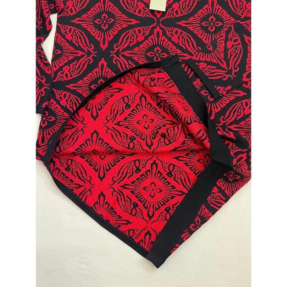 Joan Vass New York Sweater Tunic Size S Black Red Jacquard Asymmetrical Hem - Picture 5 of 12